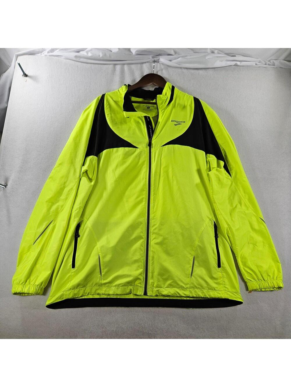 Brooks Nightlife II Running Jacket M XXL Neon Green Black Reflective Windbreaker